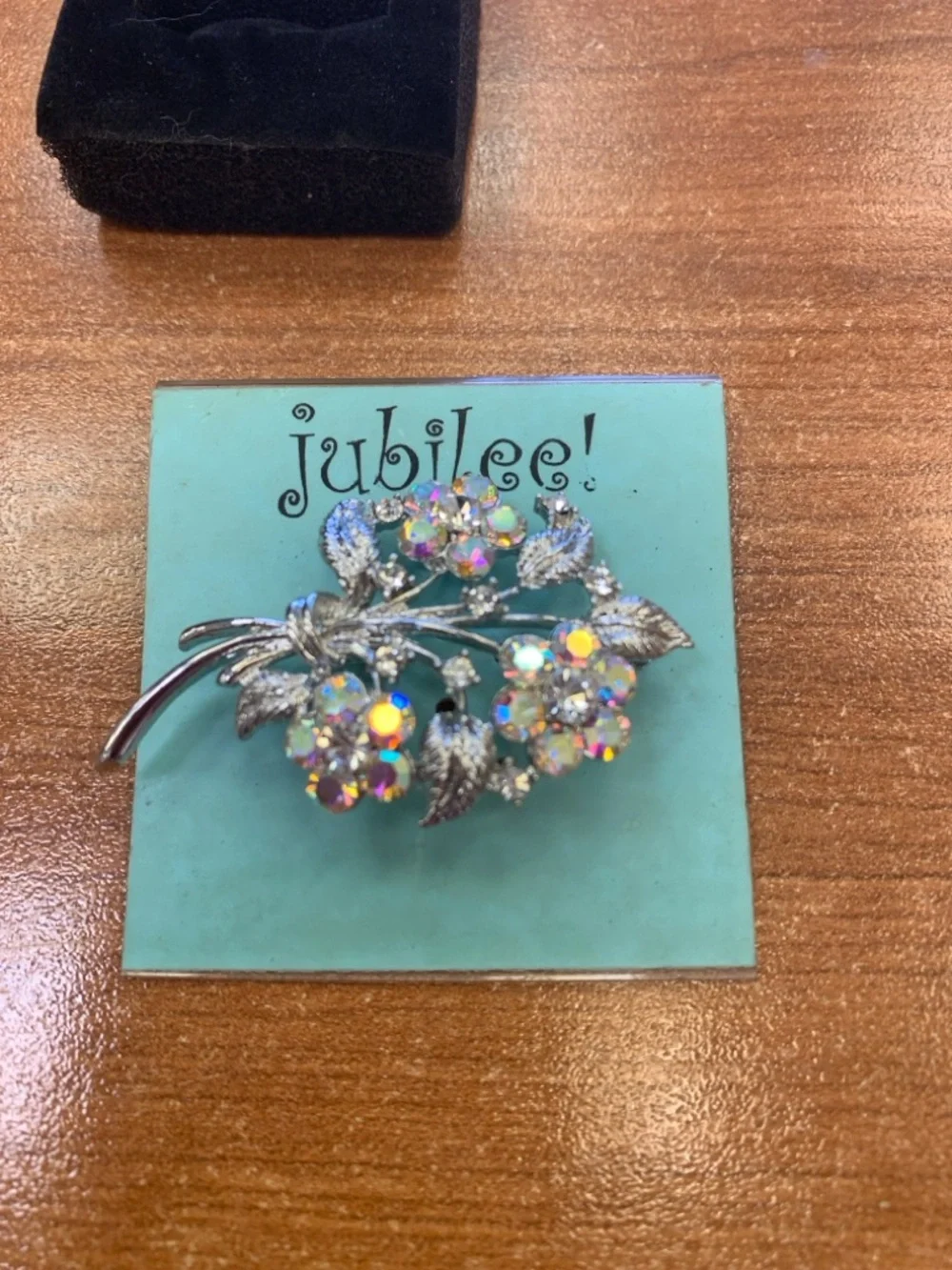 Aurora Borealis Crystal Floral Brooch - Silver Tone
